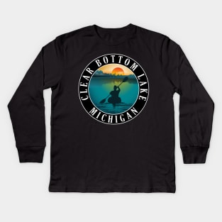 Clear Bottom Lake Kayaking Michigan Sunset Kids Long Sleeve T-Shirt